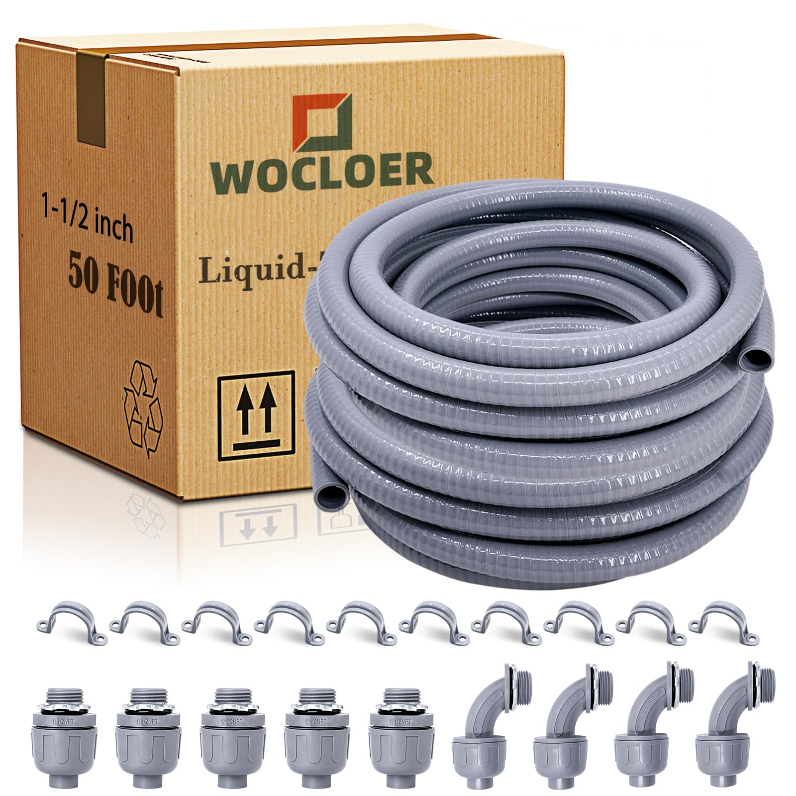 Wocloer 1-1/2 inch 50 Foot Liquid-Tight Conduit Kit