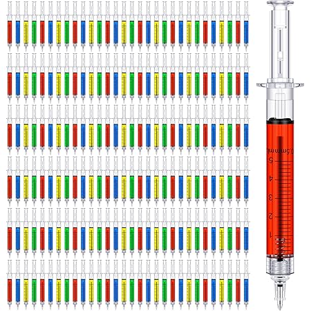 100 Pcs Syringe-Shaped Retractable Pens - Novelty Nurse/Doctor Pens, Multi-Color, 5 Inch