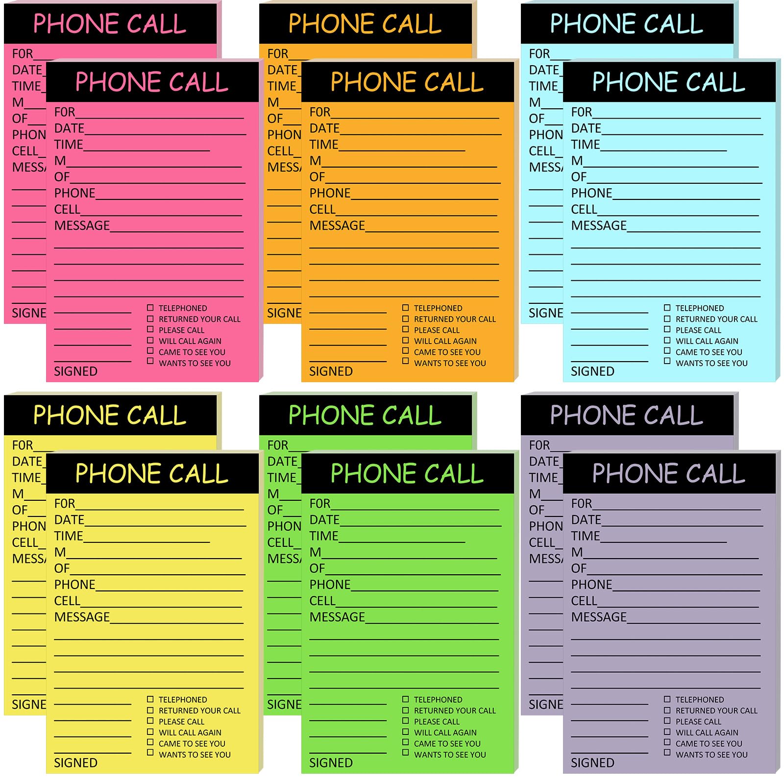 Thenshop 12 Pcs Phone Message Sticky Notes 4 x 6 Inch Self Stick Notes Bright Assorted Colors Sticky Pad for Home Office Call School Work Supplies