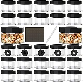 4oz Plastic Containers with Lids 50 Pack BPA Free, Bulk Clear Empty Refillable Round Sugar Scrub small 4 Oz Plastic Jars with Lids for Cosmetics, Lotions, Body Butters, Liquid Slime & Beauty Products