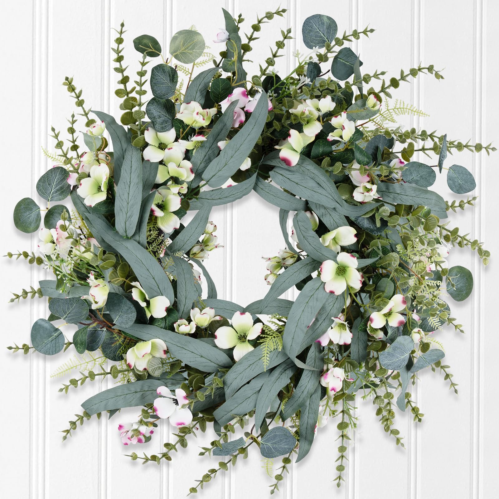 26IN Spring Wreath for Front Door,Large Eucalyptus Artificial Greenery Wreath Indoor Outdoor for Porch Window Wall Farmhouse Home Holiday Hanging Decor Spring Summer Fall Winter All Seasons