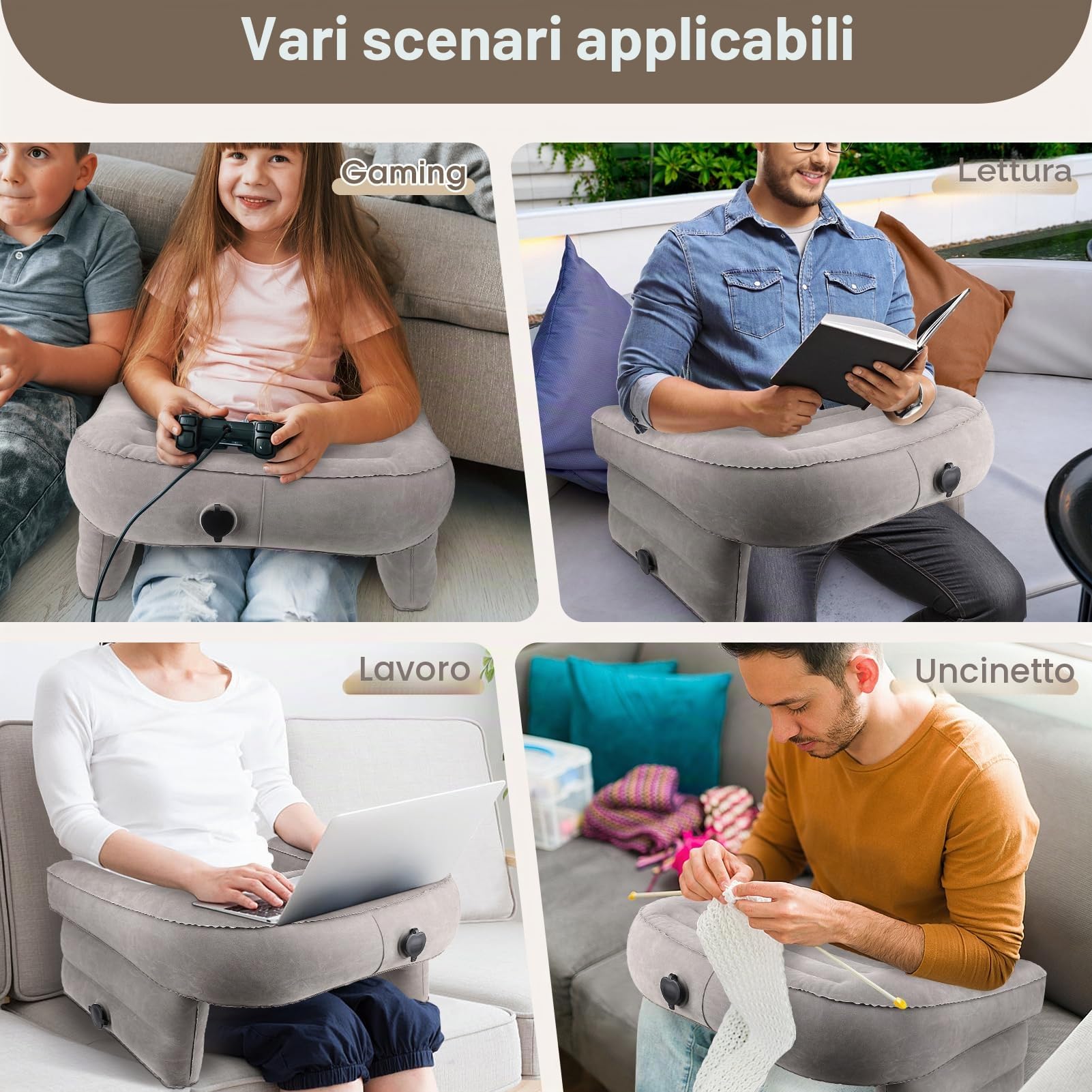 Ausla Cuscino da Scrivania Gonfiabile, Cuscino da Lettura in PVC per Giochi, Cuscino da Bracciolo Portatile Cuscino da Lettura con 3 Fori di Gonfiaggio per Giocare Guardando la TV 31,5