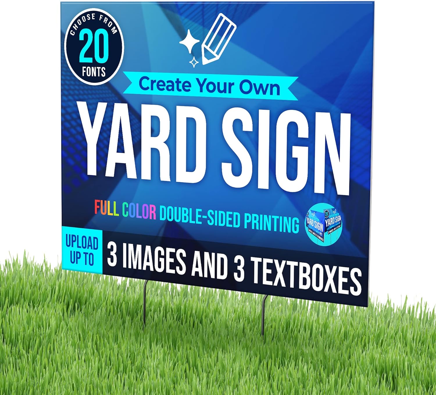 2 Pack 24x18" Double Sided Custom Yard Sign with Metal Stakes, Personalized Full Color Corrugated Yard Sign for Outdoors, Front and Back Custom Printed Personalized Lawn Sign (Design 9)