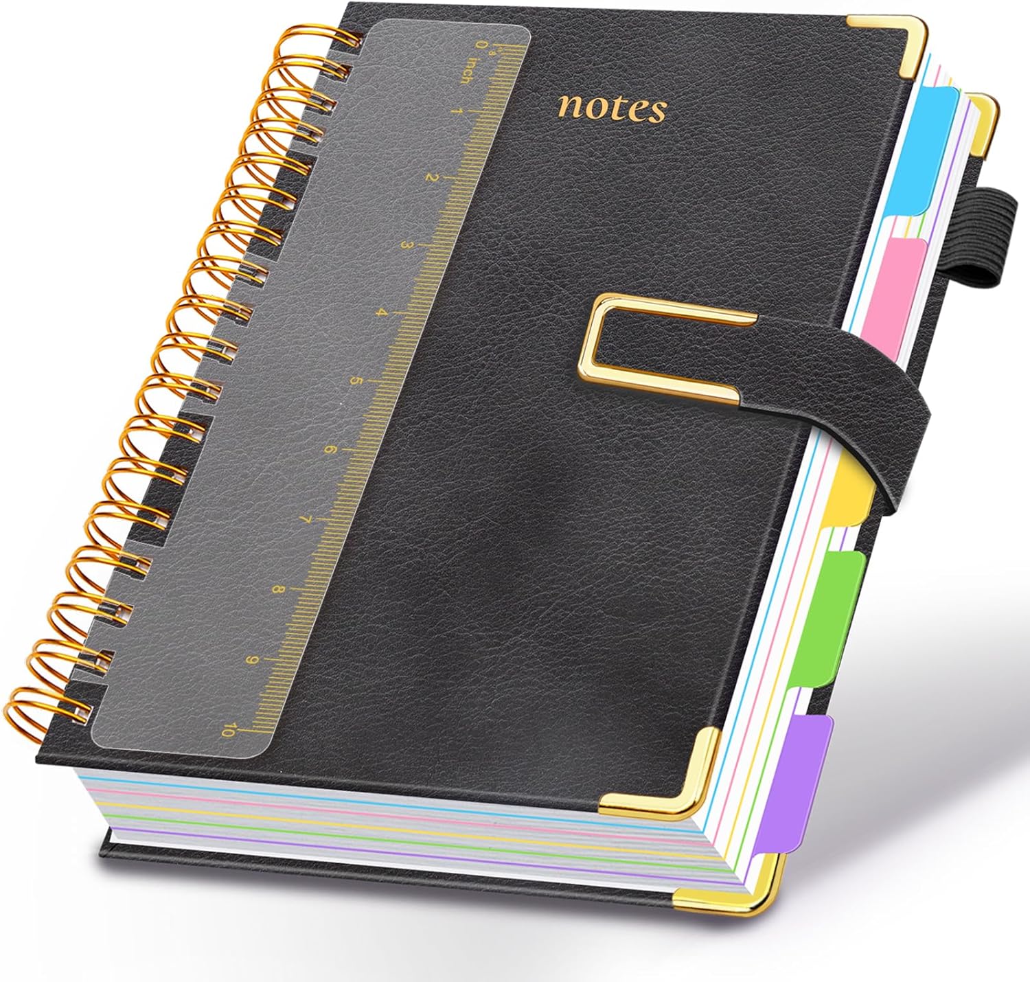 Hardcover Spiral Notebook College Ruled, 8.5"x11" Leather Journal Notebook with Magnetic Closure, 300 Pages 5 Subject Notebook with Dividers Tabs Journal for Women Men, Work, School