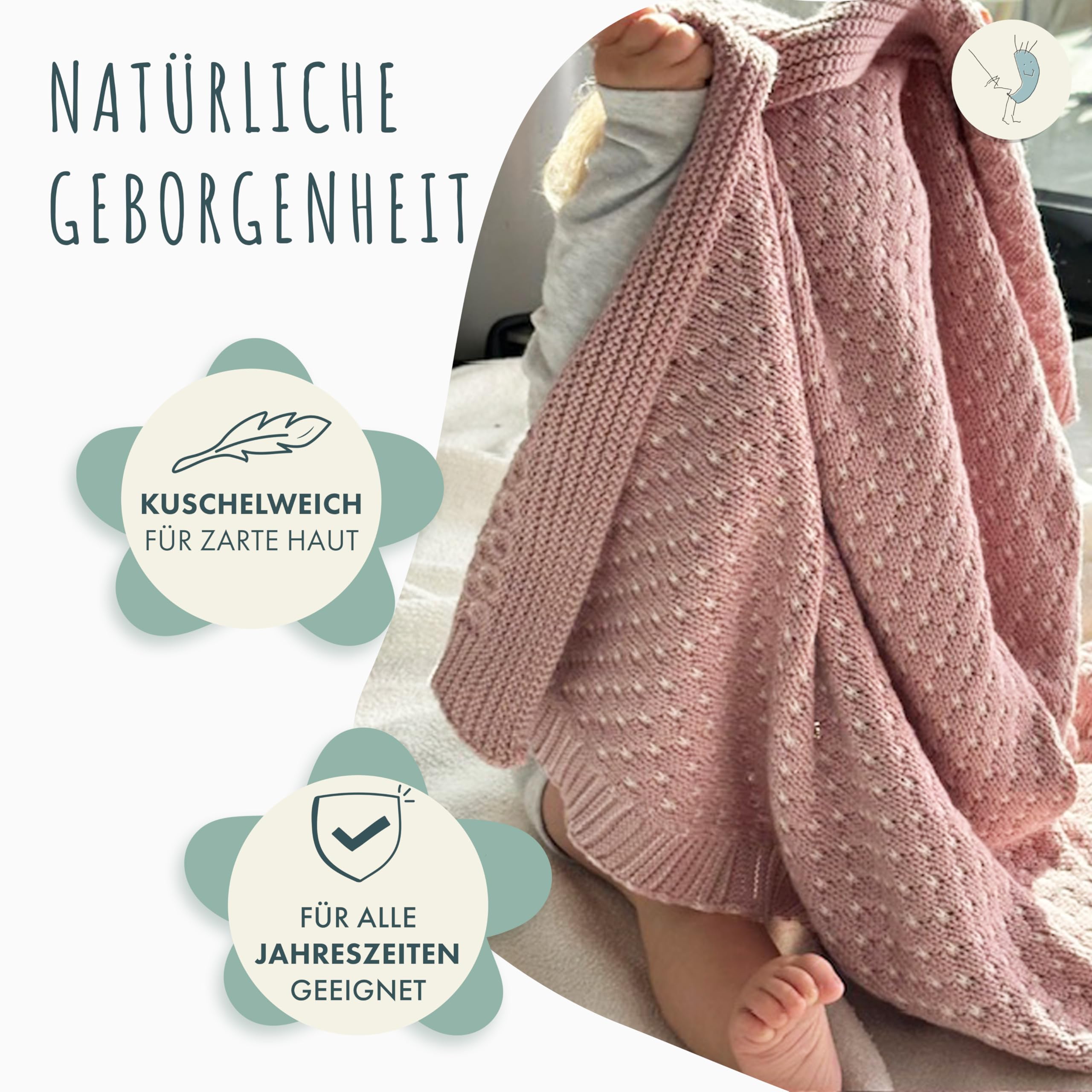 Babydecke aus Baumwolle, gestrickt, 80×100 cm, Öko-Tex | Für Kinderwagen, Babybett & Kuschelzeit, weich, atmungsaktiv, Geschenkbox inklusive