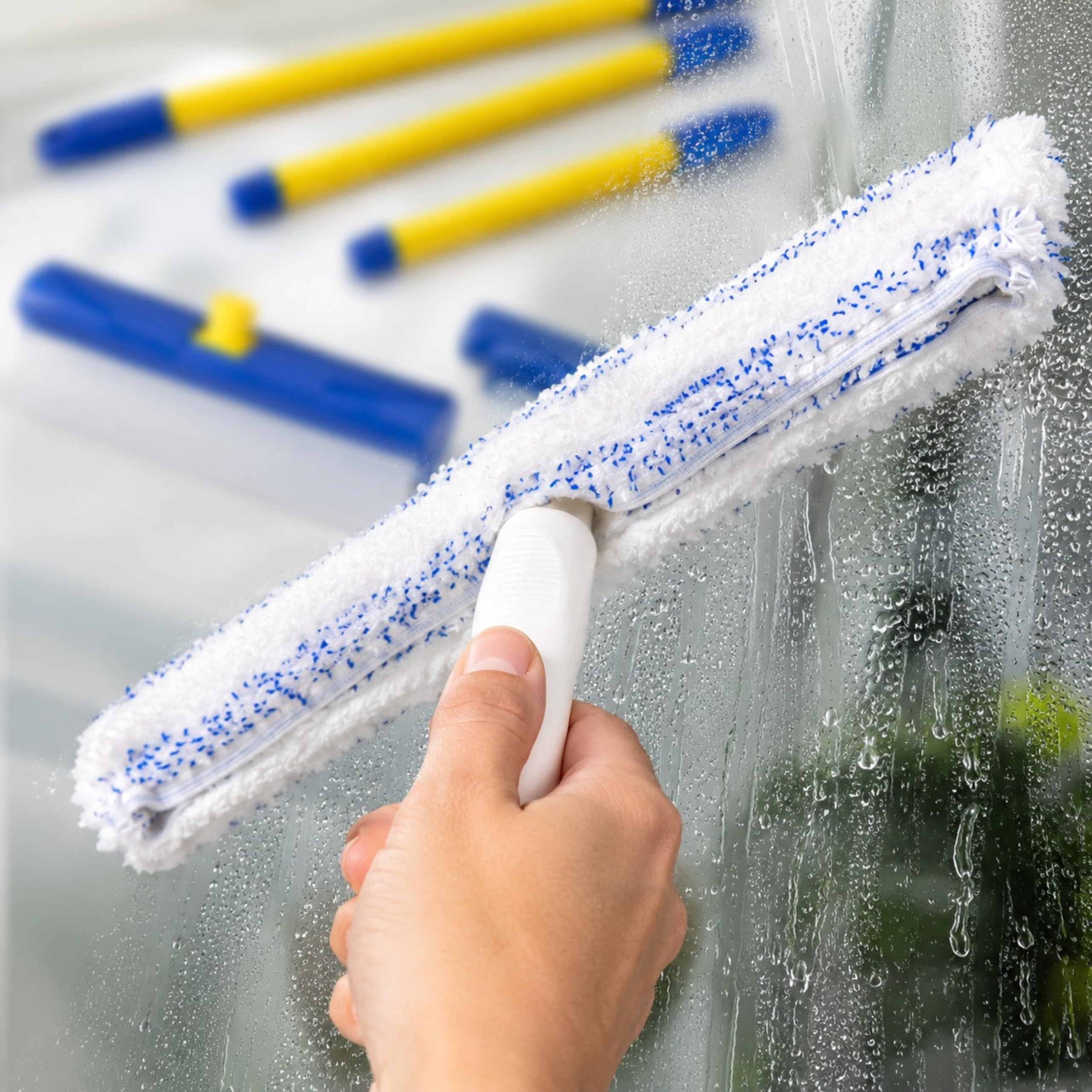 AquaBLADE zestaw nr 2 – mała i duża wycieraczka z silikonową wargą, rynna zbierająca wodę i zewnętrzny zbiornik na wodę, 1 x myjka, 1 x uchwyt, 1 x drążek teleskopowy – światowa nowość