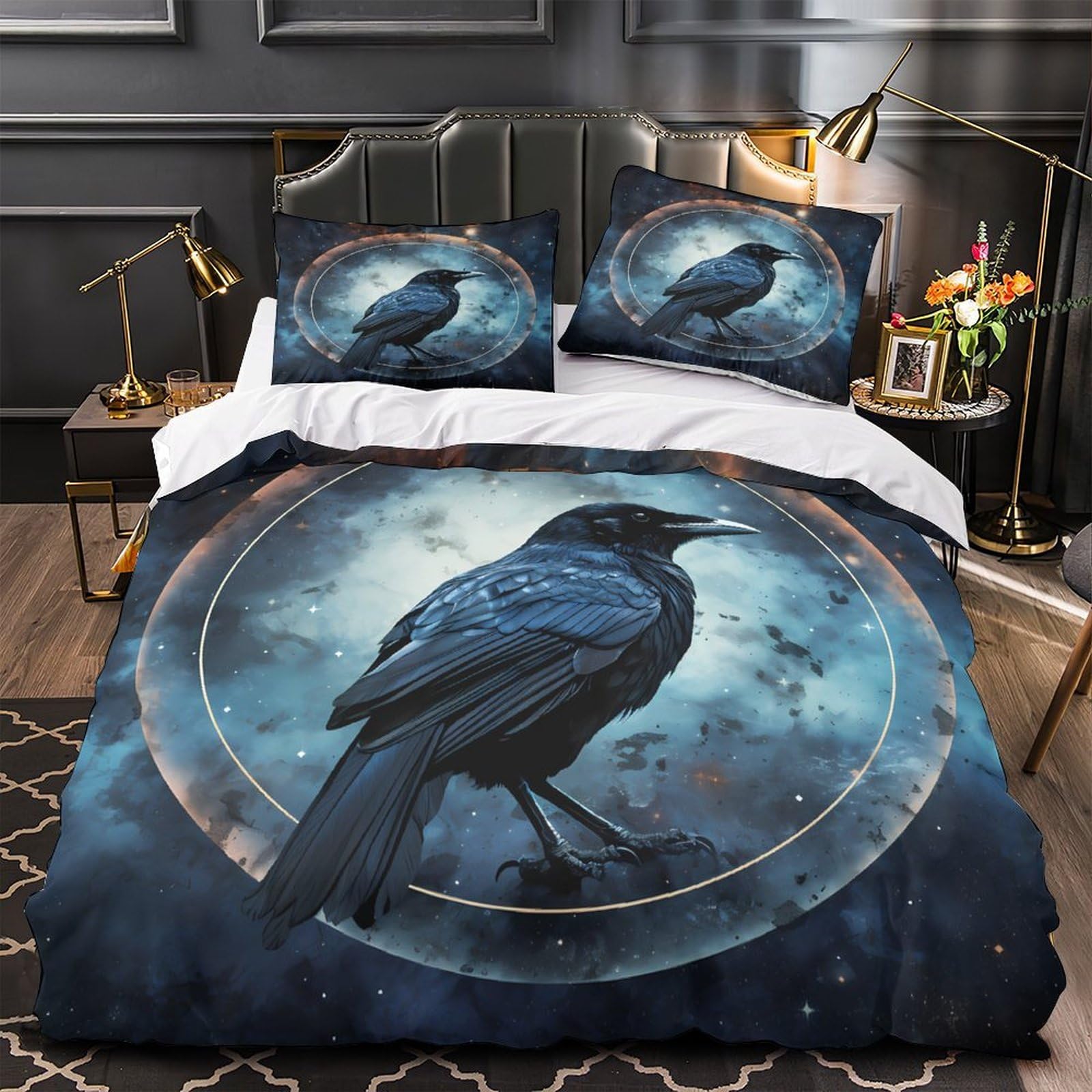 Parure de lit corbeau mystique 140x200 avec housse de couette en microfibre