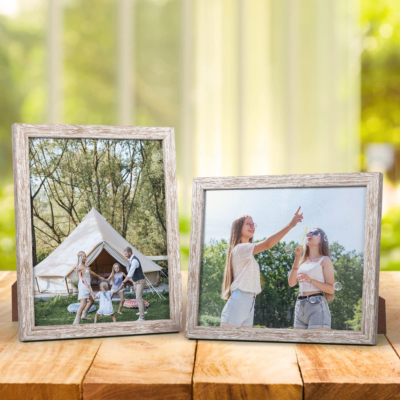 Lyeasw Cornice portafoto rustica, 8 x 10, set di 12 cornici, multi venatura del legno, per parete o tavolo, beige