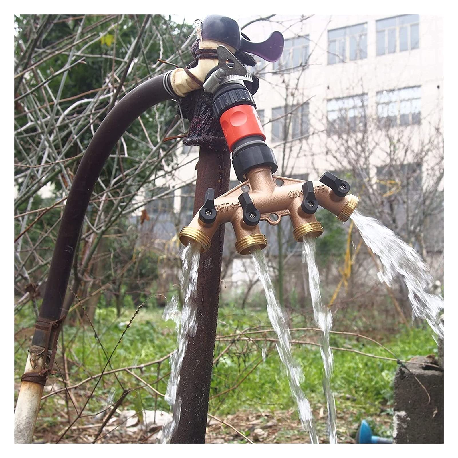 Distributore a 4 Vie per Tubi Flessibili, Sdoppiatore for Tubo in Ottone a 4 Vie, collettore for Rubinetto da 3/4 Pollici con valvole di intercettazione, Adattatore Giardino