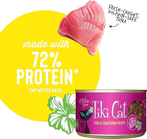 Miniatura 5 de Tiki Cat - paquete de 8, lata de 6 onzas, atún Lanai Luau en consomé de surimi de cangrejo
