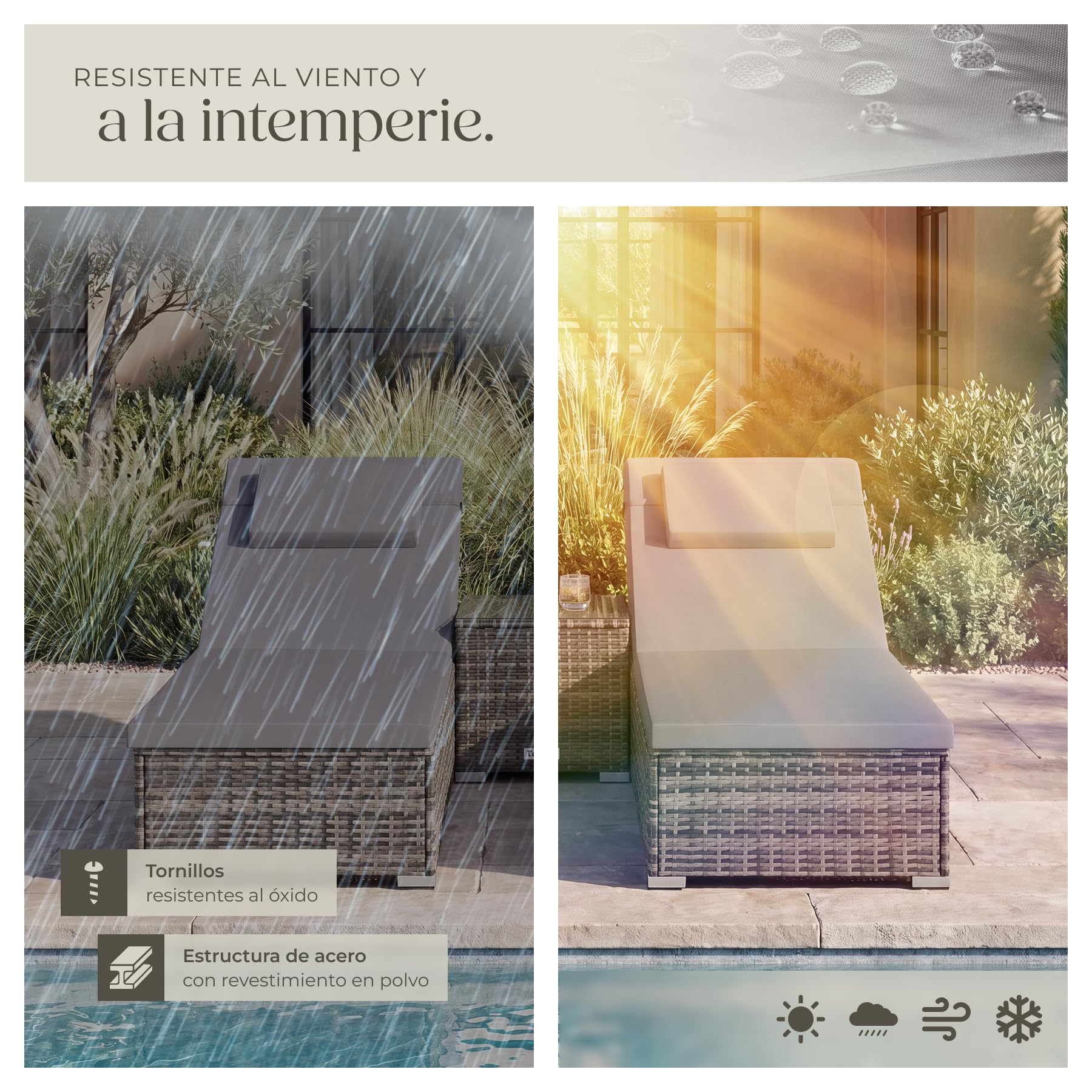 tectake® Set de 2 Tumbonas Jardin Exterior, Tumbonas Piscina, Muebles Jardin Exterior, Tumbona Plegable, Tumbona Terraza con Mesa, Respaldo Ajustable 6 Posiciones, Acolchado Extraíble - Gris