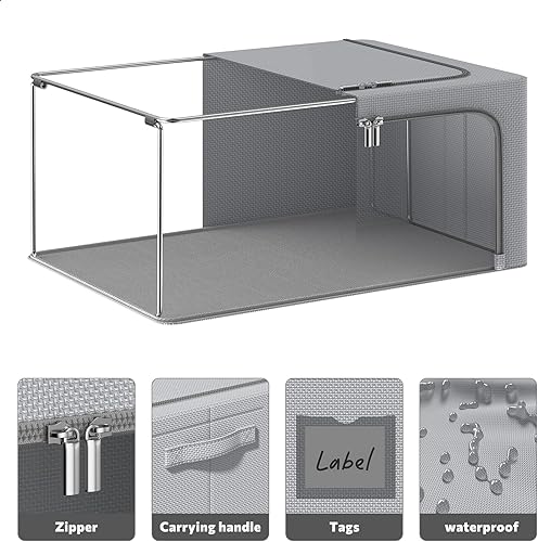 Miniatura 3 de FHSQX Clothes Storage Bins,Foldable Clothing Storage Box,Stackable Steel Frame Oxford Fabric Organizer with Clear Window & Carry Handles