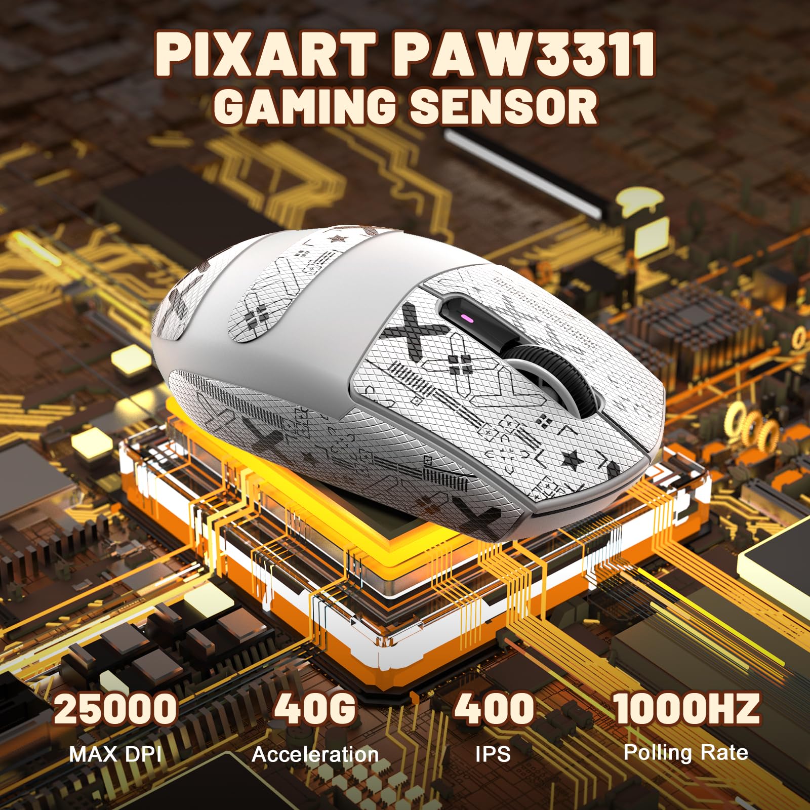 MAMBASNAKE x ATTACK SHARK G3 Kabellose Gaming-Maus, 59g Leichte Maus, PAW3311 Optischer Sensor, 25.000 DPI, Bluetooth/2,4G/USB-C, 5 Programmierbare Tasten, Griffband, 500mAh Akku für PC/Mac –Beerenrot
