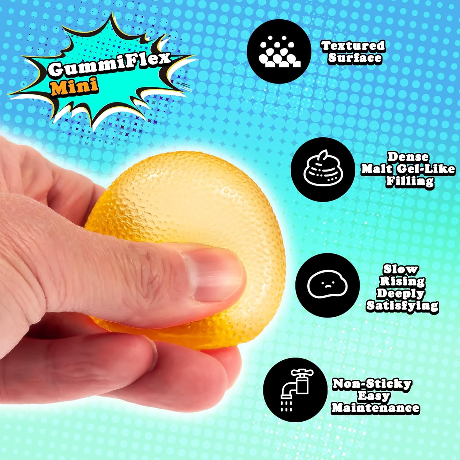 GummiFlex Mini Sensory Stress Toy – High-Density Gel-Filled, Slow-Rising, Textured Fidget Toy for Stress & Anxiety Relief, Hand Workout – ADHD, Autism, Office & Students – 1.8", 4-Pack