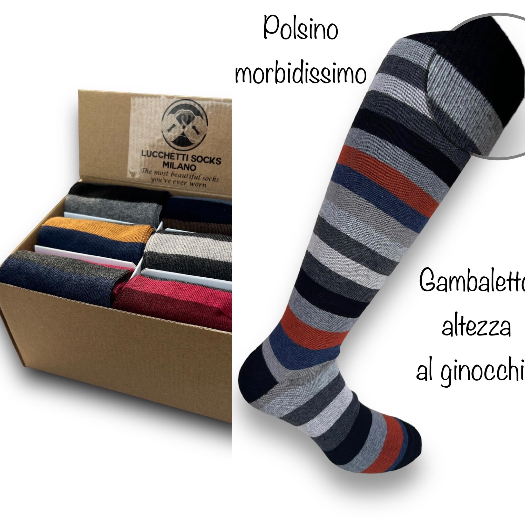 Lucchetti Socks Milano Lot de 6 Paires de Chaussettes Longues Chaudes en Coton pour Homme à Pois Colorés Tendance à Motifs Mode Made in Italy