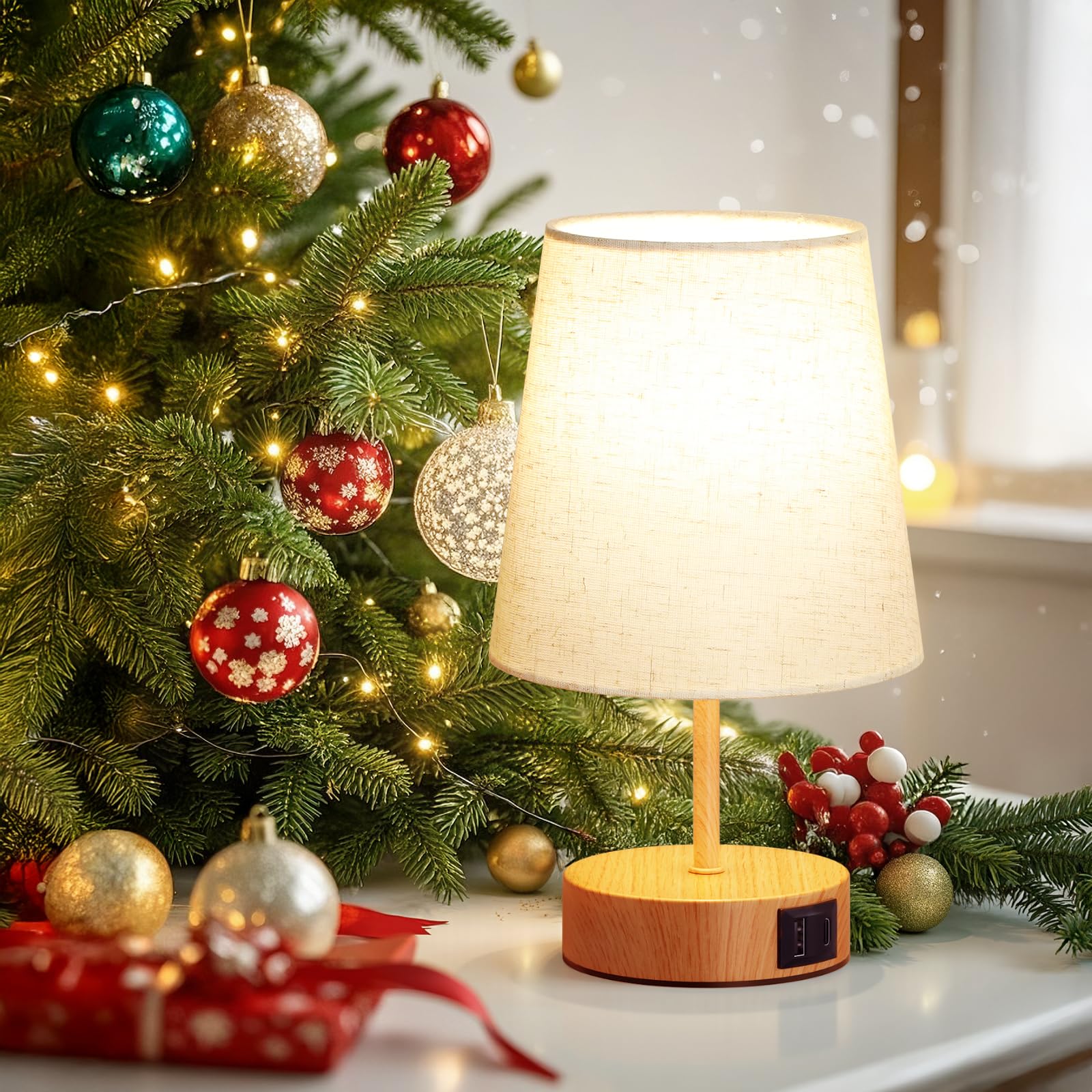 Lampe de Chevet Tactile avec Ports de Charge USB-C+A, Intensité Variable à 3 Voies, Abat-jour en Lin, Petite Lampe de Table pour Chambre Salon D'enfant Bureau(Ampoule Incluse)