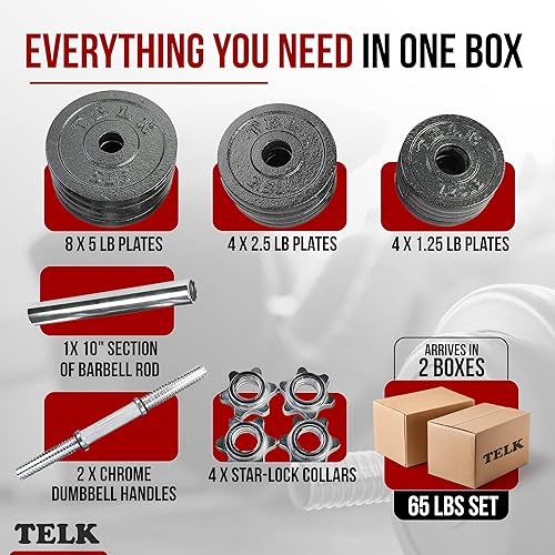Miniatura 5 de TELK Mancuernas ajustables, disponibles para 45, 65, 105 y 200 libras