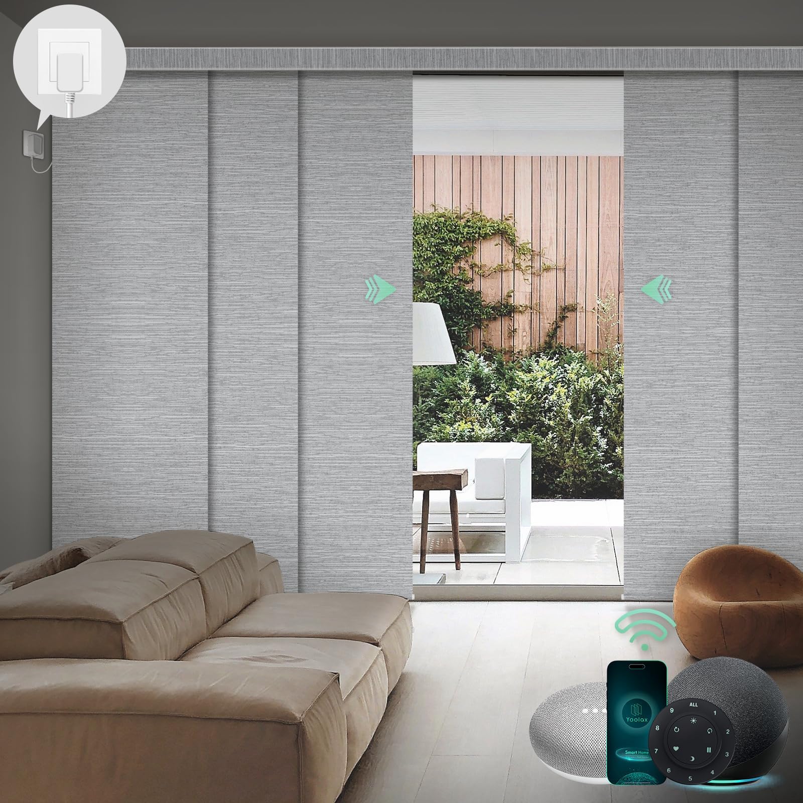 Yoolax Custom XL Smart Vertical Blinds, Motorized Sliding Door Blinds Compatible with Alexa, Blackout Sliding Panel for Room Divider, Indoor Windows, Patio Doors, Foggy Grey