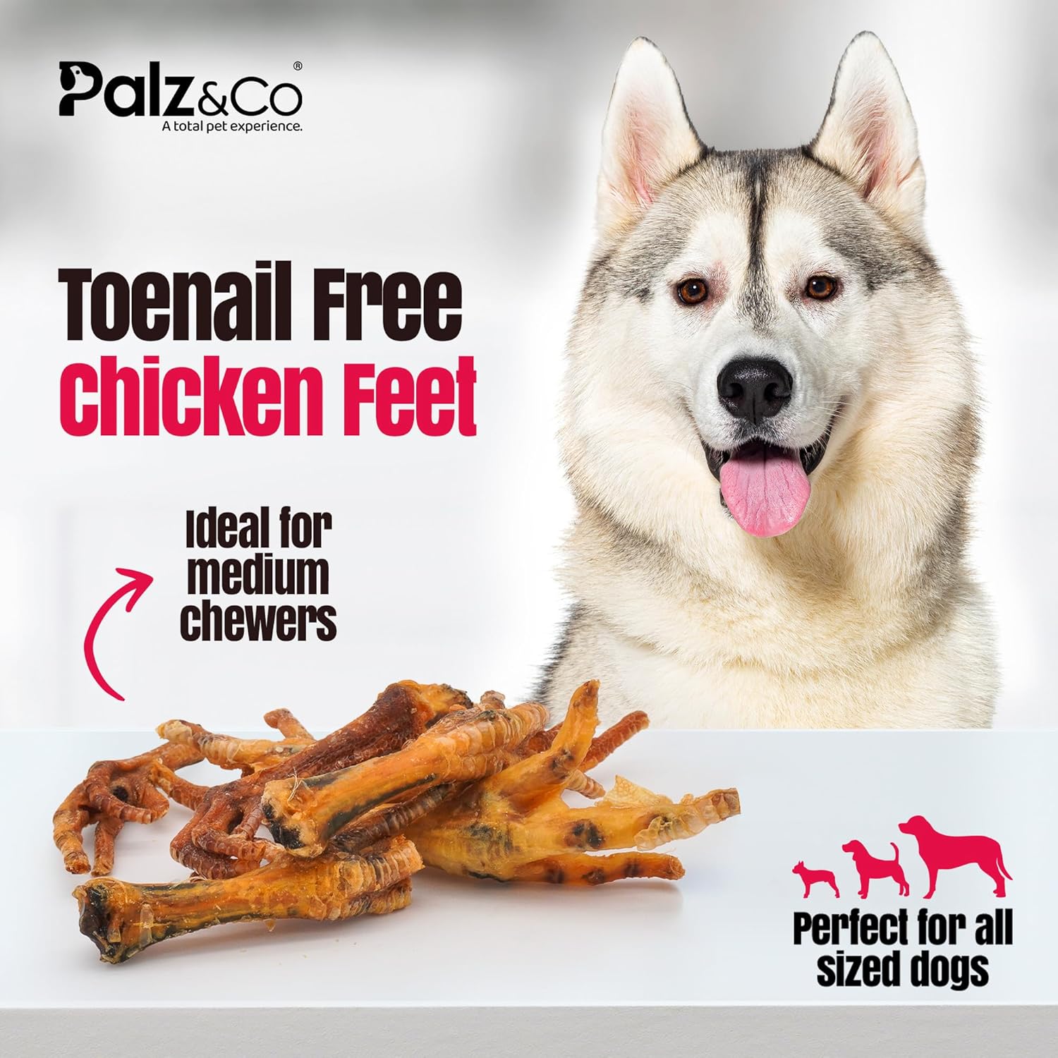 Palz&Co Chicken Feet - 35 Pack of 100% Natural Single Ingredient Treats - Grain Free, High Protein, Nail Free, Crunchy & Chewy Texture