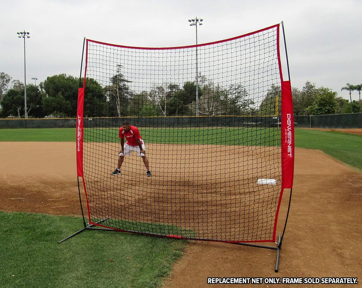 PowerNet Portable Barrier Net 8 ft x 8 ft for Baseball and Lacrosse (NET ONLY) | 64 SQFT of Protection | Safety Backstop w/Bow Style Frame | Portable | Train Anywhere | Durable Base, Poles & Netting