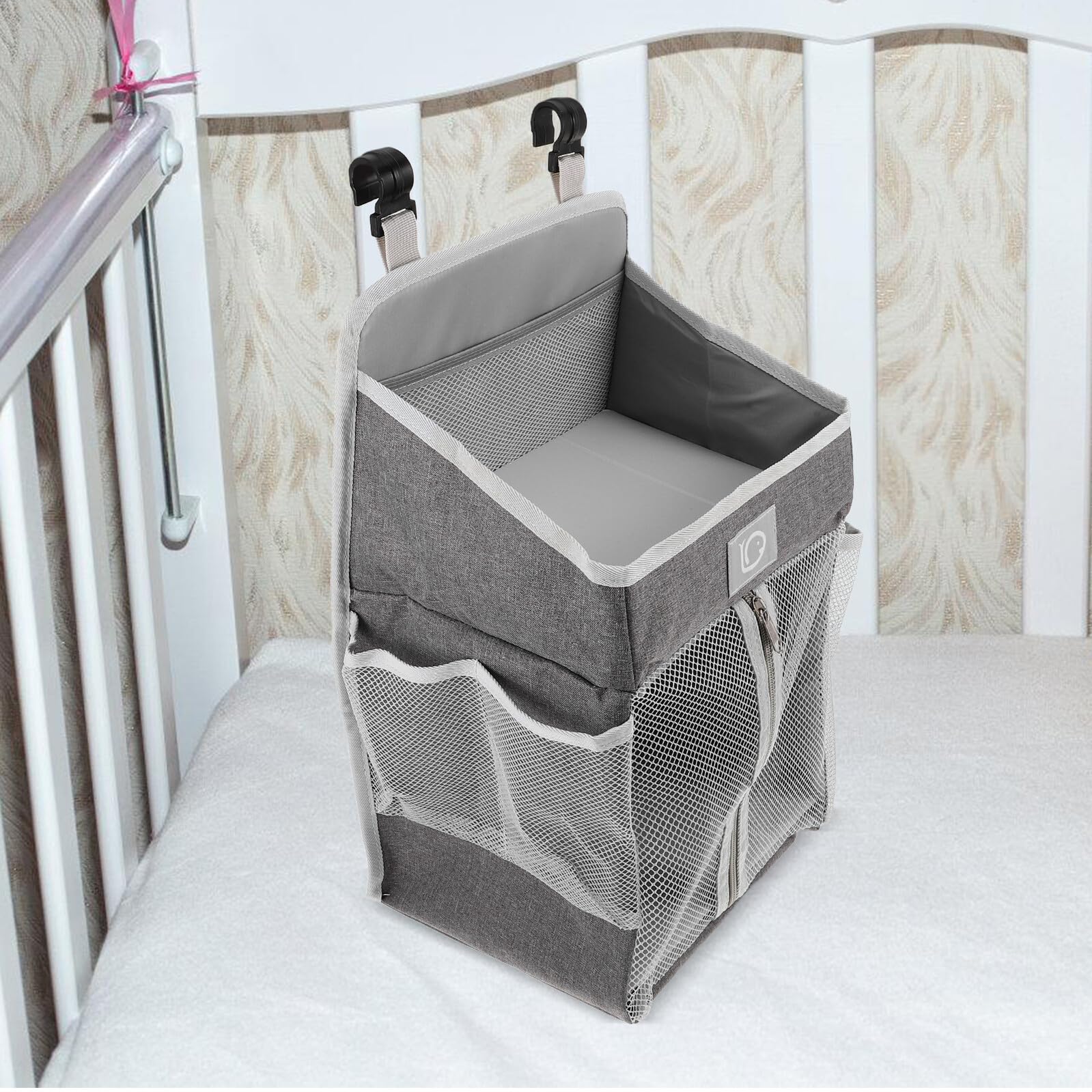 Organizador Colgante para Pañales con Gran Capacidad Tela Transpirable y Lavable Bolsa Multifuncional para Cuna y Cama Ahorro de Espacio para Guardar Accesorios Infantiles