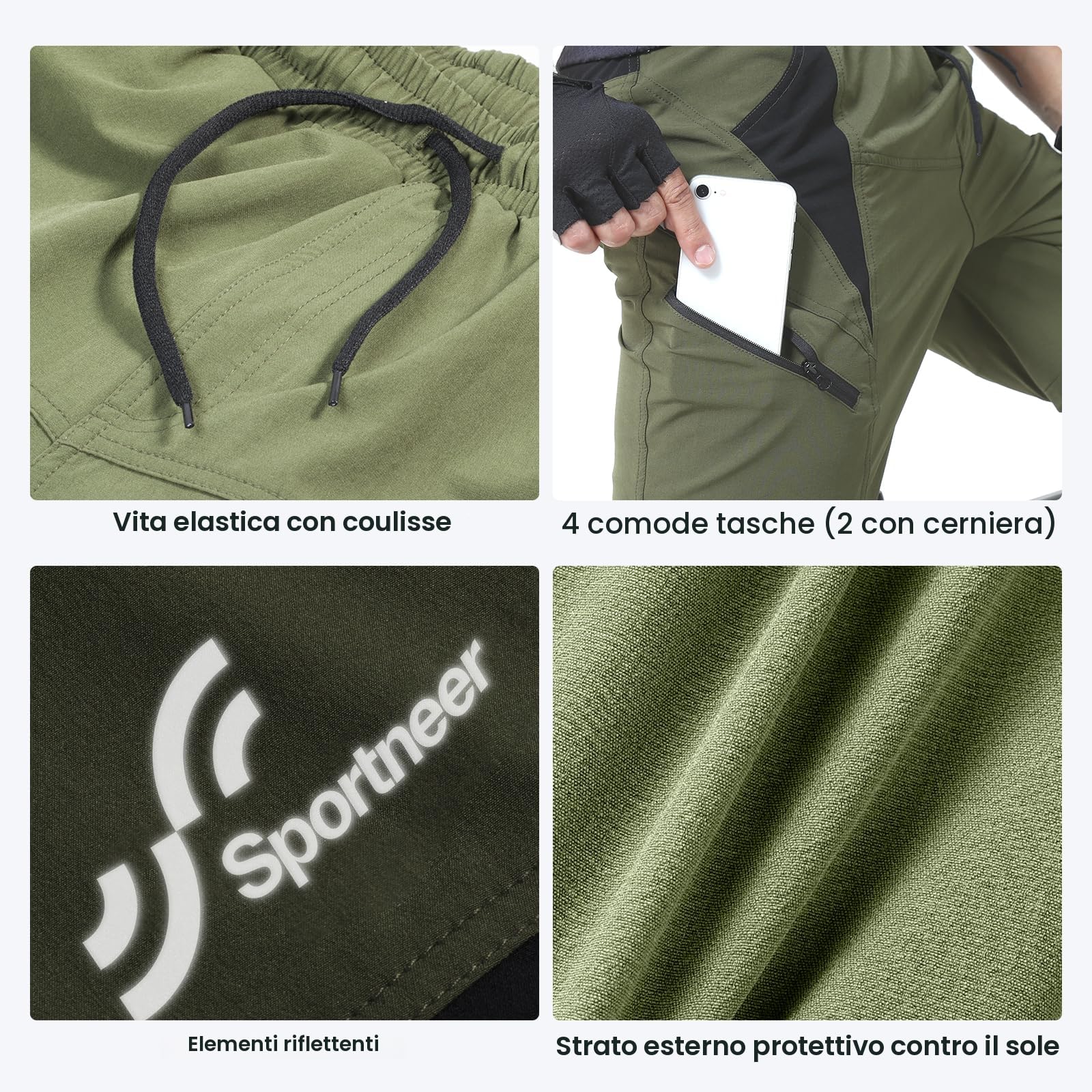 Sportneer Pantaloncini da Ciclismo Imbottiti da Uomo con Fodera 3D, per Mountain Bike, Sport, Ciclismo, Outdoor