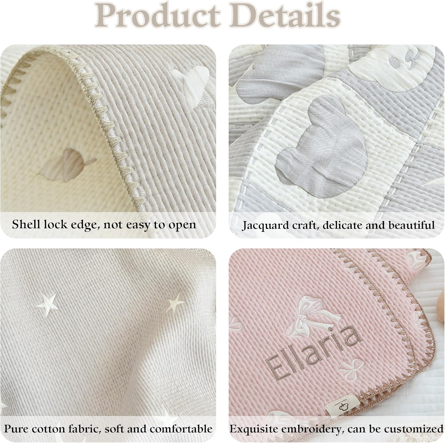 Personalized Baby Blankets for Boys Girls, Custom Baby Blankets with Name, Cotton Toddler Bed Throw Blanket Kid Pillow for Newborn Customized Baby Gifts for Birthday Shower Nursery Swaddles