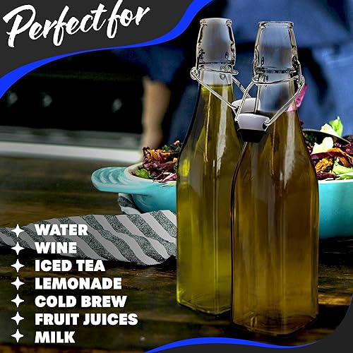 Miniatura 6 de Nevlers Botellas de vidrio cuadradas de 17 onzas con tapa hermética Botella de vidrio abatible con tapón 12 unidades Botellas de cerveza vacías