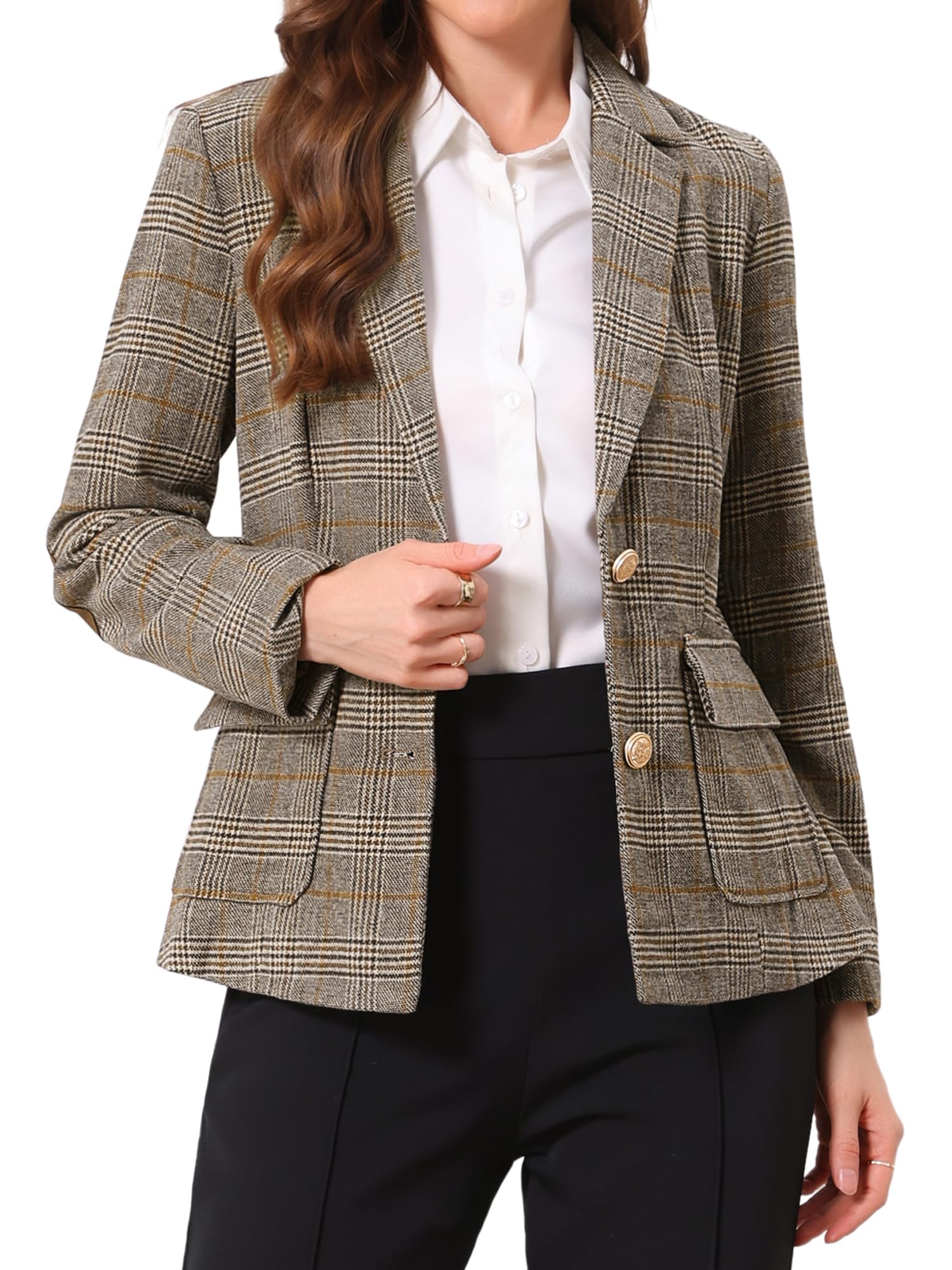 Allegra K Blazer da Donna a Quadri Monopetto con Revers a Tacca Maniche Lunghe Tasche Ideale per Ufficio e Lavoro Giacca Elegante