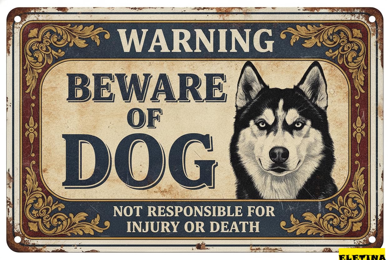 Tin Sign for Man Cave Beware Of Dog Husky Metal Warning Beware Of Dog S Fence Outdoor Farm Garden Gate Home Yard Decor 8x12 Inch Private Property Decorative
