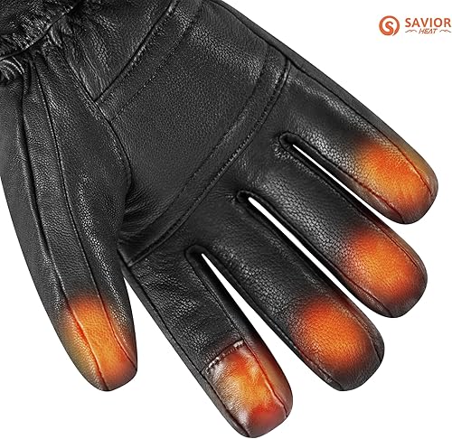 Miniatura 8 de SAVIOR HEAT Guantes térmicos para hombres y mujeres, guantes eléctricos recargables de cuero para esquí y snowboard