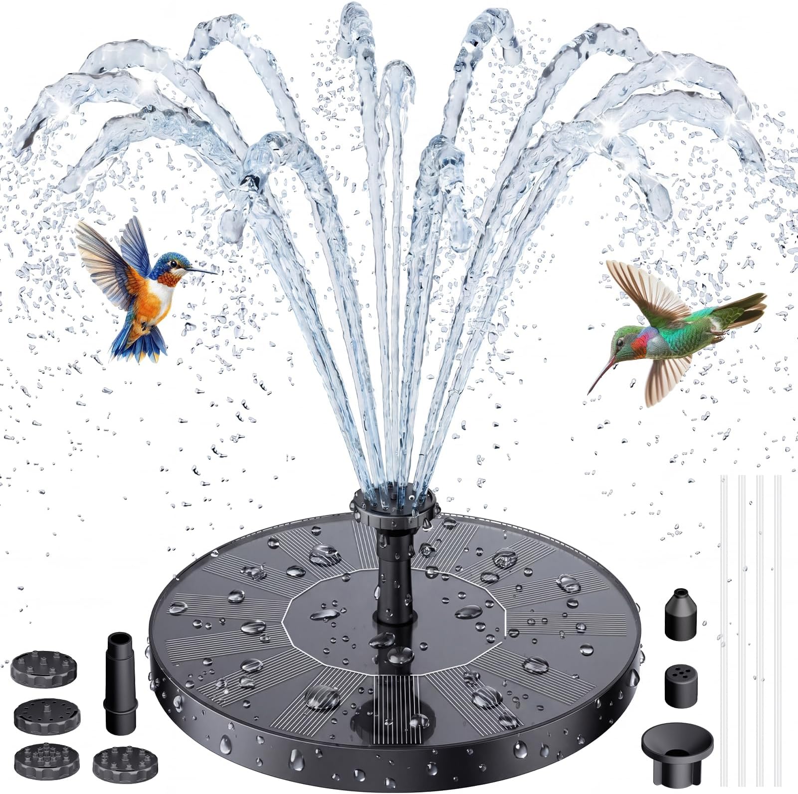 Solar Water Fountain, Solar Powered Water Fountain with Multiple Nozzles, Floating Solar Pond Pump,Solar Water Feature for Bird Bath, Garden, Pond, Pool and Fish Tank