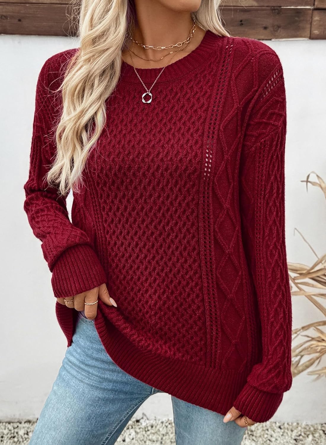 EVALESS Sweaters for Women Cable Knit Crewneck Pullover Sweater Tops Fall Winter Women's Clothing 2025 - Image 2