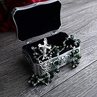 Vista 6 de Rosario de cristal verde esmeralda, cuentas de oración católicas, regalos religiosos para hombres y mujeres, 20 pulgadas de largo y crucifijo de 1 ½