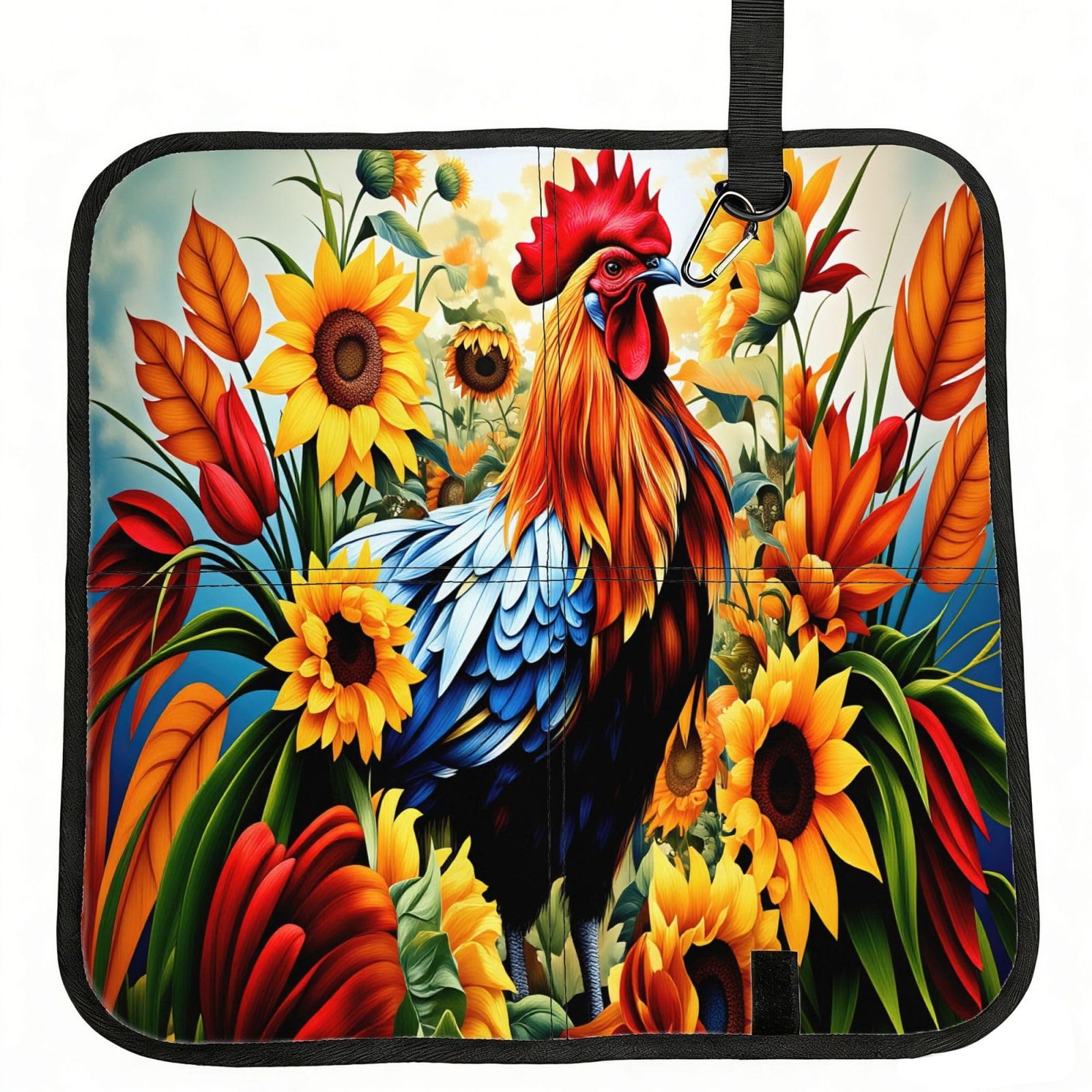 SDEGTHO Sunflower Rooster Print Padded Seat Pad Folding Cushion Waterproof Bench Mat Portable Outdoor Rest Mat 15.8"