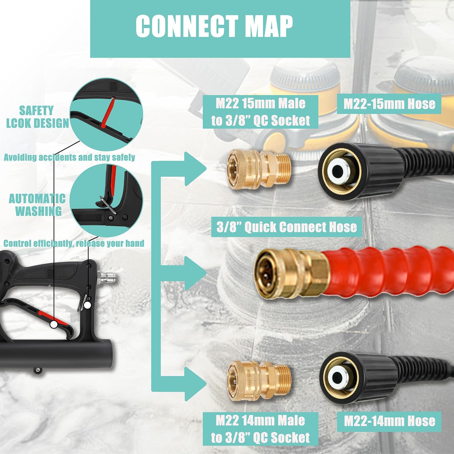 RIDGE WASHER 20'' Pressure Washer Surface Cleaner, Surface Cleaner Dual Handle, Power Washer Surface Cleaner with 4 Wheels for Cleaning Driveways, Sidewalks, Patios, Decks, 4500 PSI