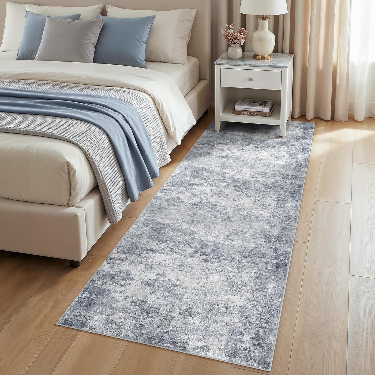 WITSHOCK Blue Abstract Washable 2.7x8 Hallway Runner Rug - Extra Long Runners for Kitchen, Bathroom, Stair, Non-Slip Floor Carpet Rugs for Large Entryway Indoor, Modern Abstract Decor