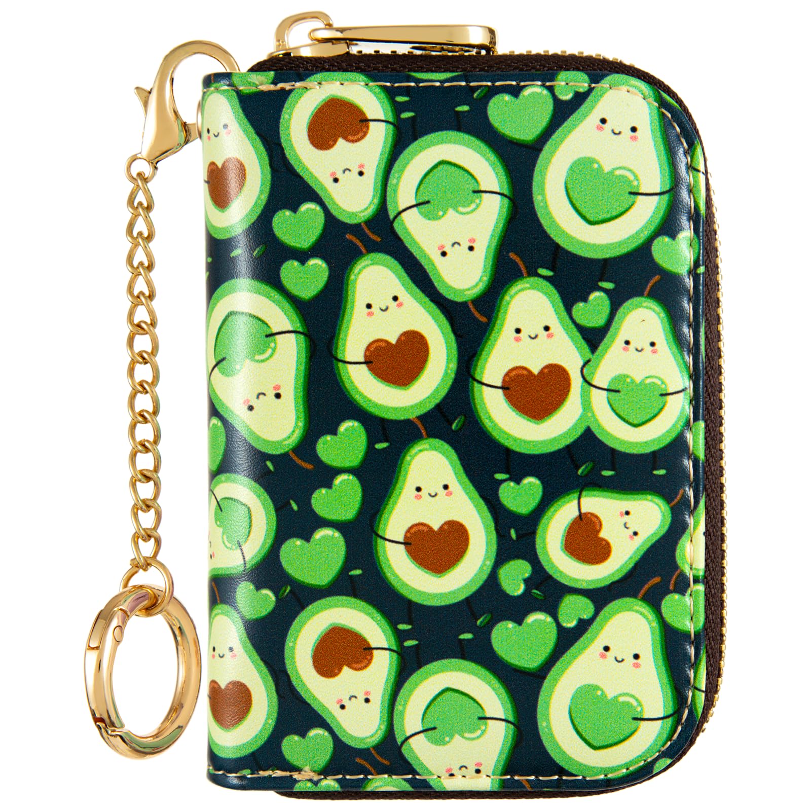 Credit Card Holder for Women, RFID Card Holder Wallet - Slim Leather Zipper Card Case - Ladies Small Keychain Wallets (Heart Shaped Avocado)