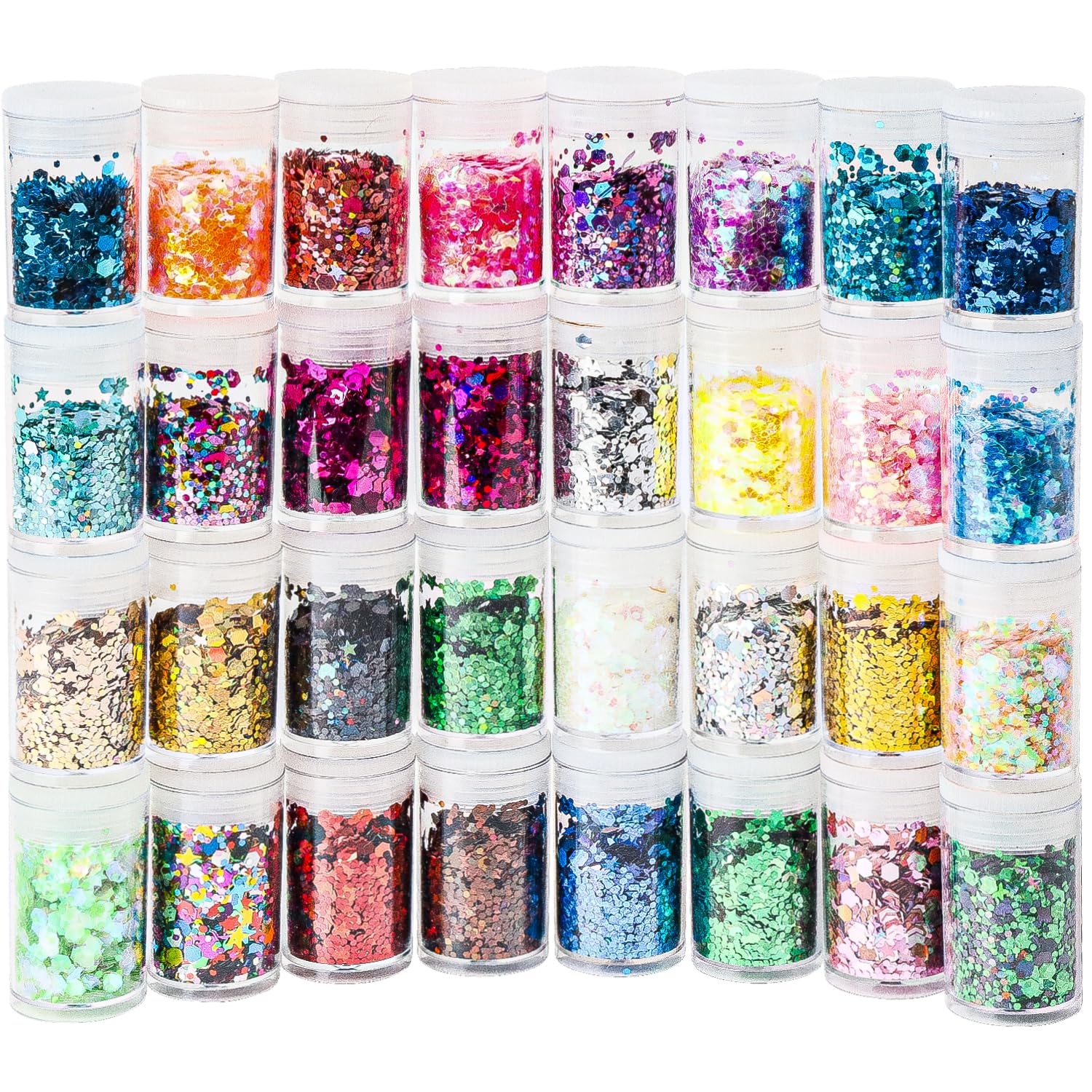 Purpurinas Polvo 32 Colores Purpurina Manualidades Txeouse Paillettes Brillos Chunky ideal para Decoración, Tarjetas, Papel, Disfraces, Decoración de Uñas