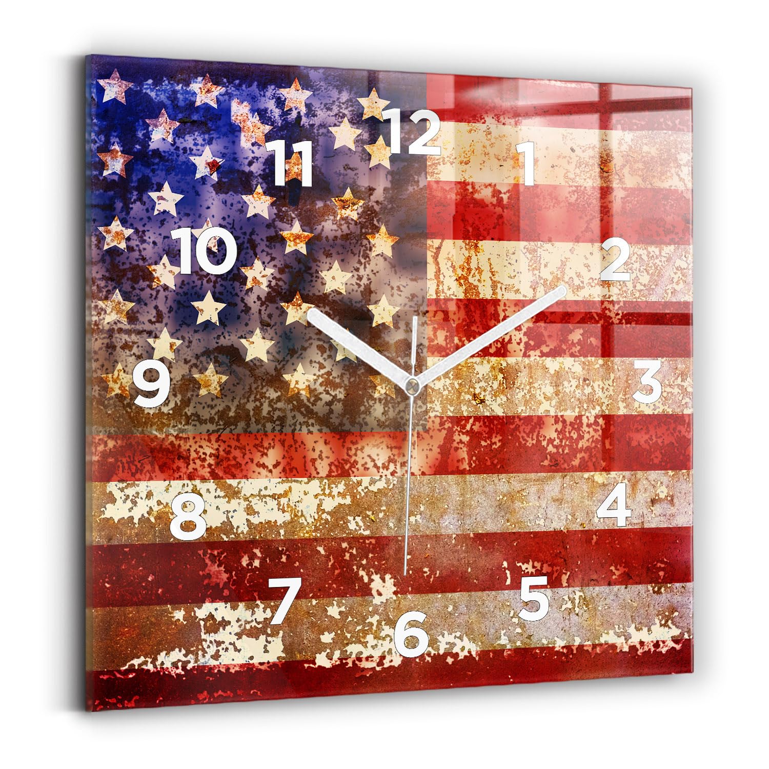 Horloge carrée 30x30 cm Horloge numérique avec affichage analogique et motif drapeau vintage