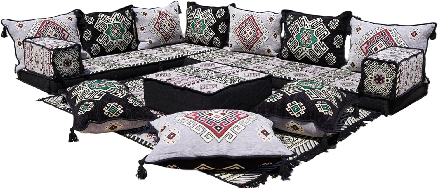 arabicsofa Traditional L Shaped Floor Cushions – Modular Majlis Seating with Washable Covers