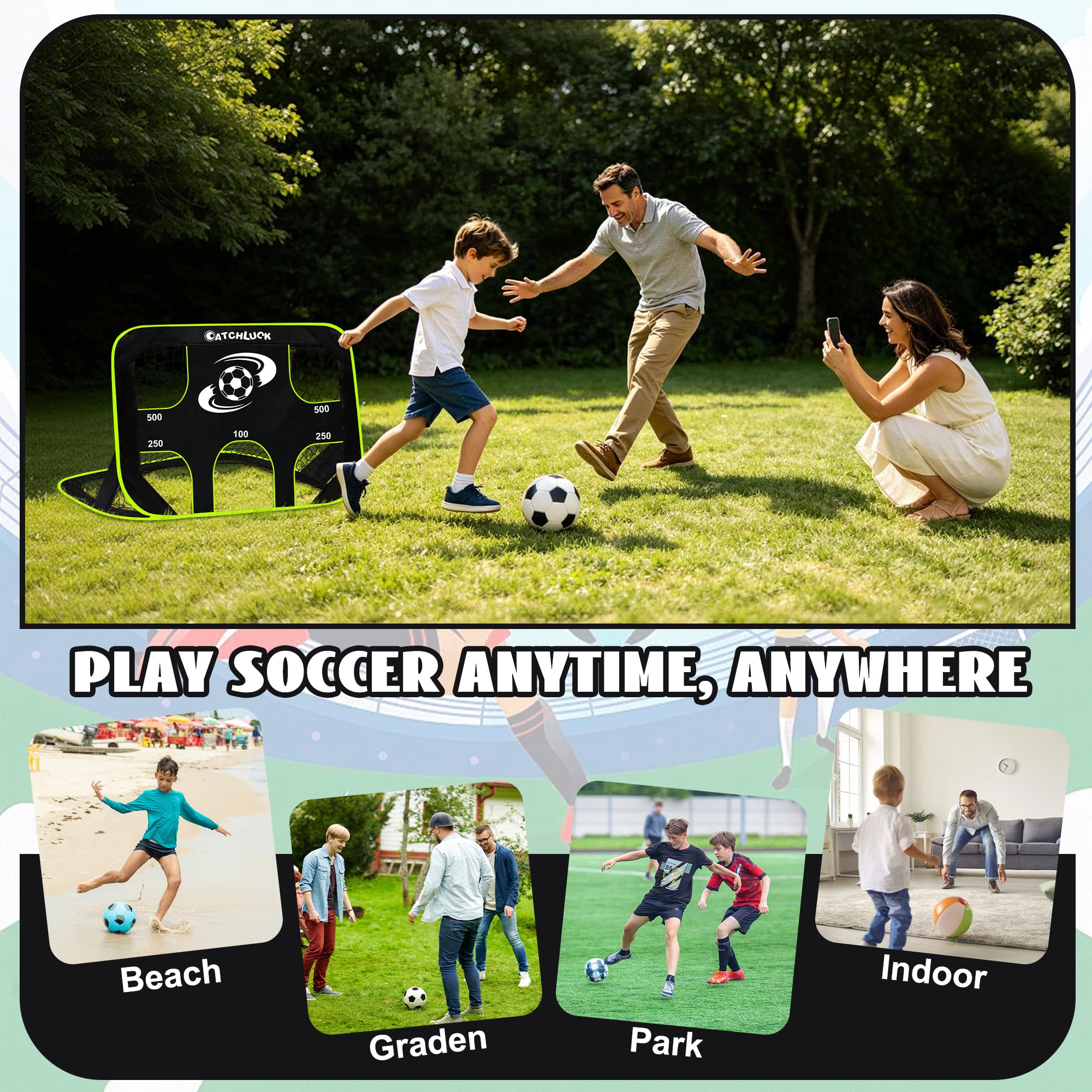 Porta da calcio per bambini, rete da calcio pop-up per il giardino, portatile, 3 modalità, attrezzatura da allenamento con borsa per il trasporto