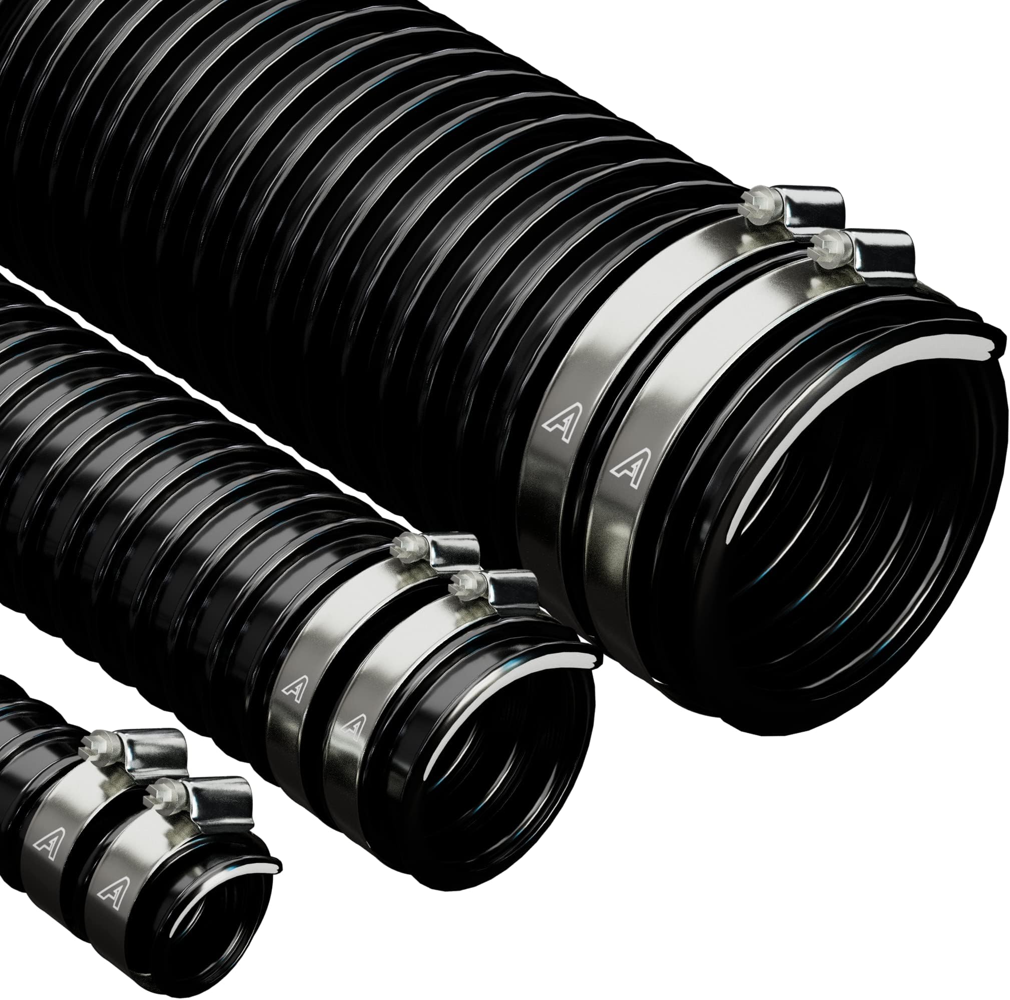32mm (1 1/4") X 1 Metre Black Corrugated PVC Flexible Pond Hose with 2 Pipe Clips