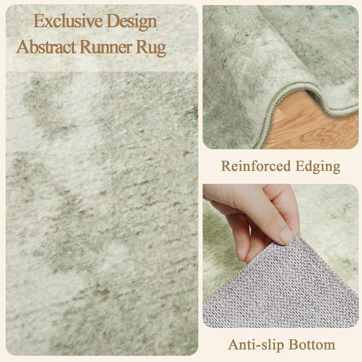 famibay 2x6 Rug Runners for Hallways Non Slip Washable Runner Rug Sage Green Hallway Rug Soft Low Pile Modern Abstract Printed Kitchen Runner Rug for Hallway Bedroom Entryway