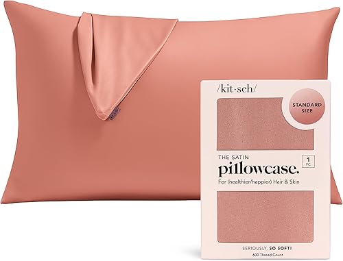 Vista 26 de Kitsch - Funda de almohada de satén con cremallera de tamaño queen/estándar, para el cabello y la piel, funda refrescante más suave que la seda
