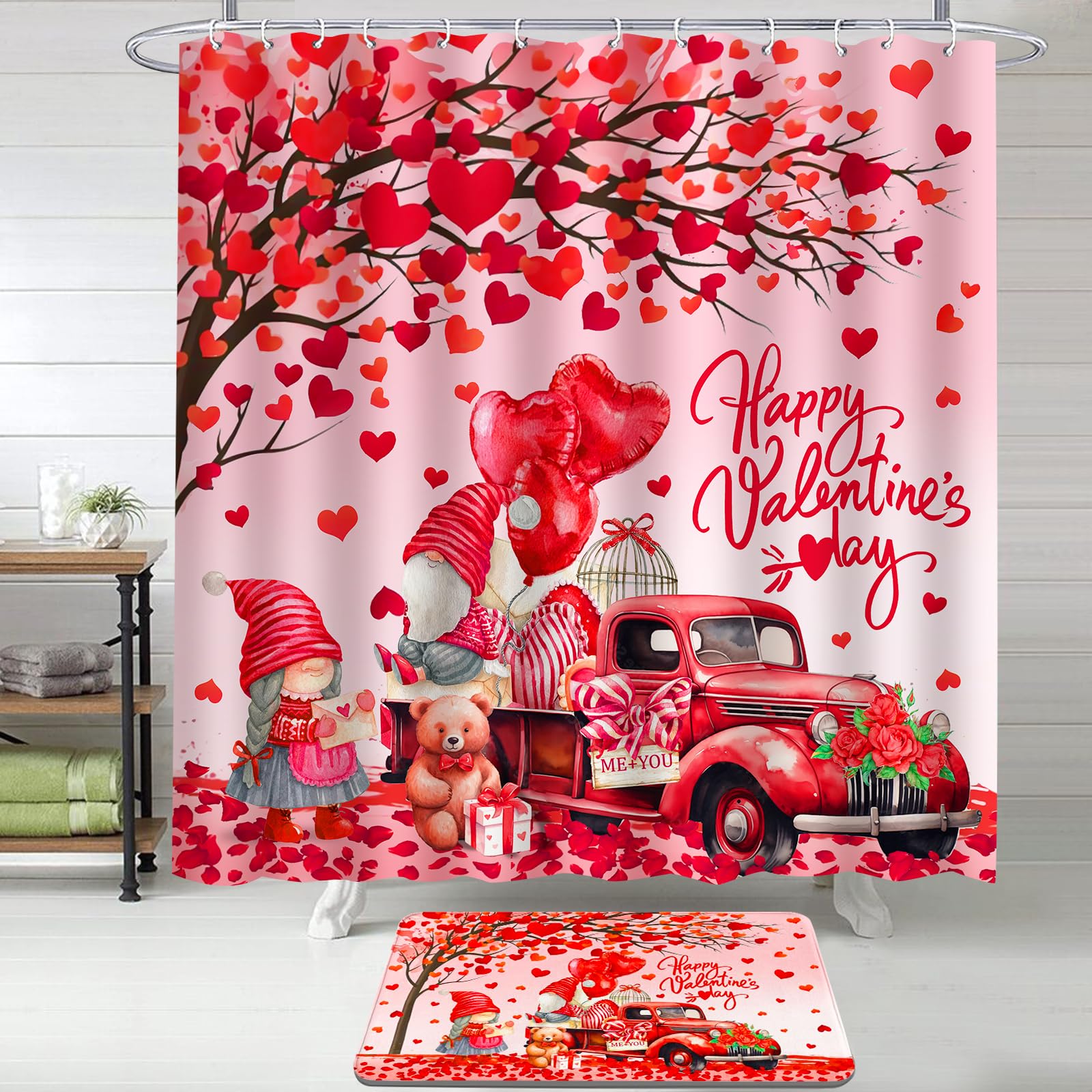 Valentines Shower Curtain for Bathroom, Valentines Bathroom Set with Shower Curtain and Rugs, Valentines Decorations for Bathroom, Valentines Decor for Bathroom, 72 X 72 Inch