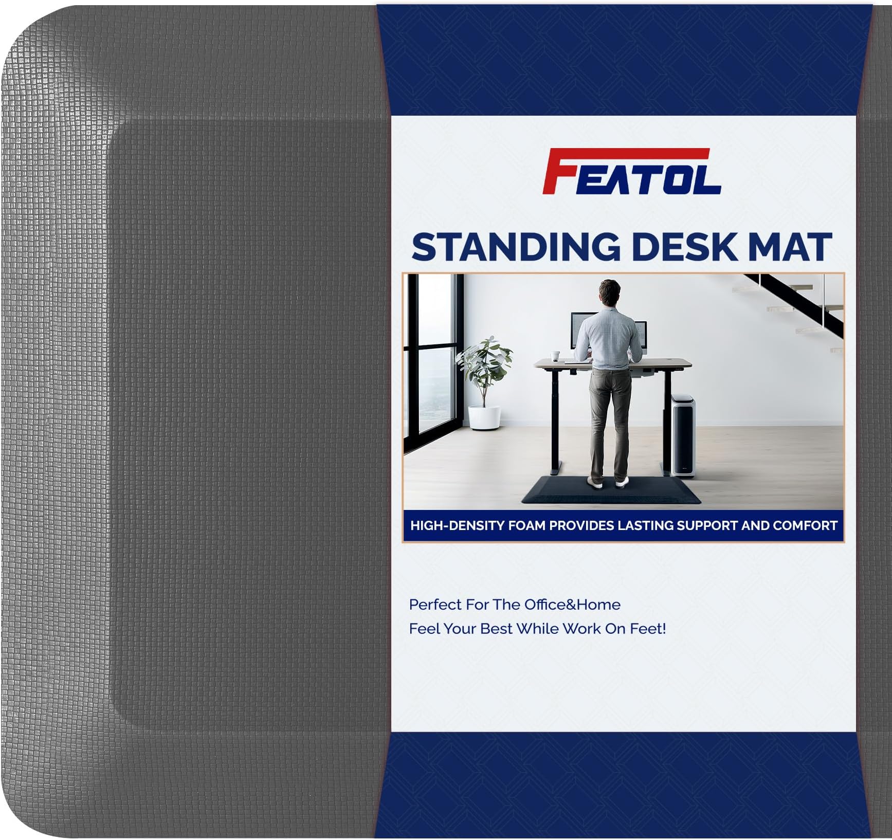 FEATOL Anti Fatigue Mat for Standing, 9/10 Extra Thick Ergonomic Standing Desk Mat, Comfort & Durable Memory Foam Standing Mat at Home,Office All Day (20" x 59", Grey, 1PC)