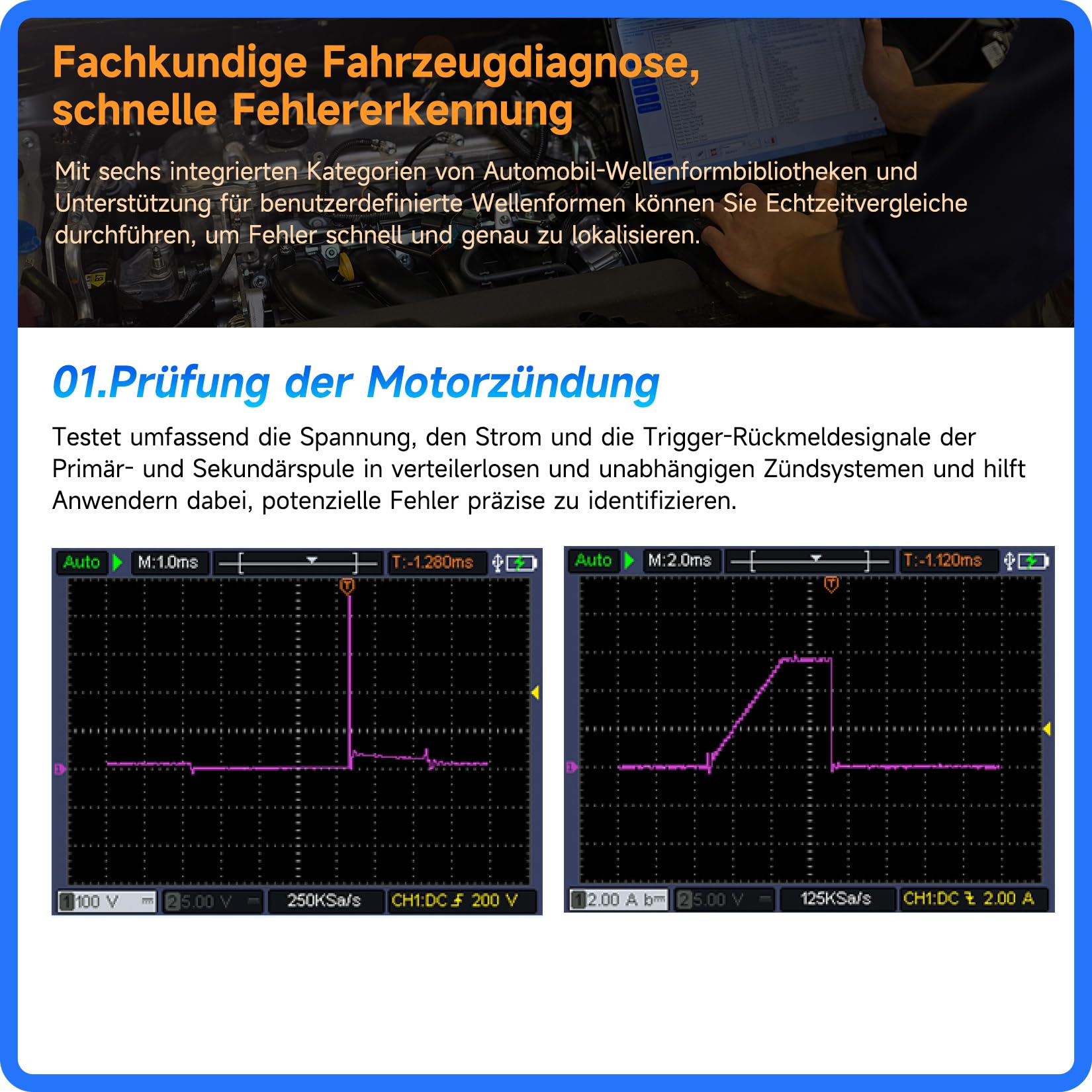OWON HDS2102A Kfz Diagnose Oszilloskop mit hochauflösendem 3,5 Zoll Display, 100MHz Bandbreite, 2 Kanälen, 500 MSa/s, 3 in 1 Multimeter und Kfz Fehlerdiagnosegerät mit Typ C-Anschluss (Standard)