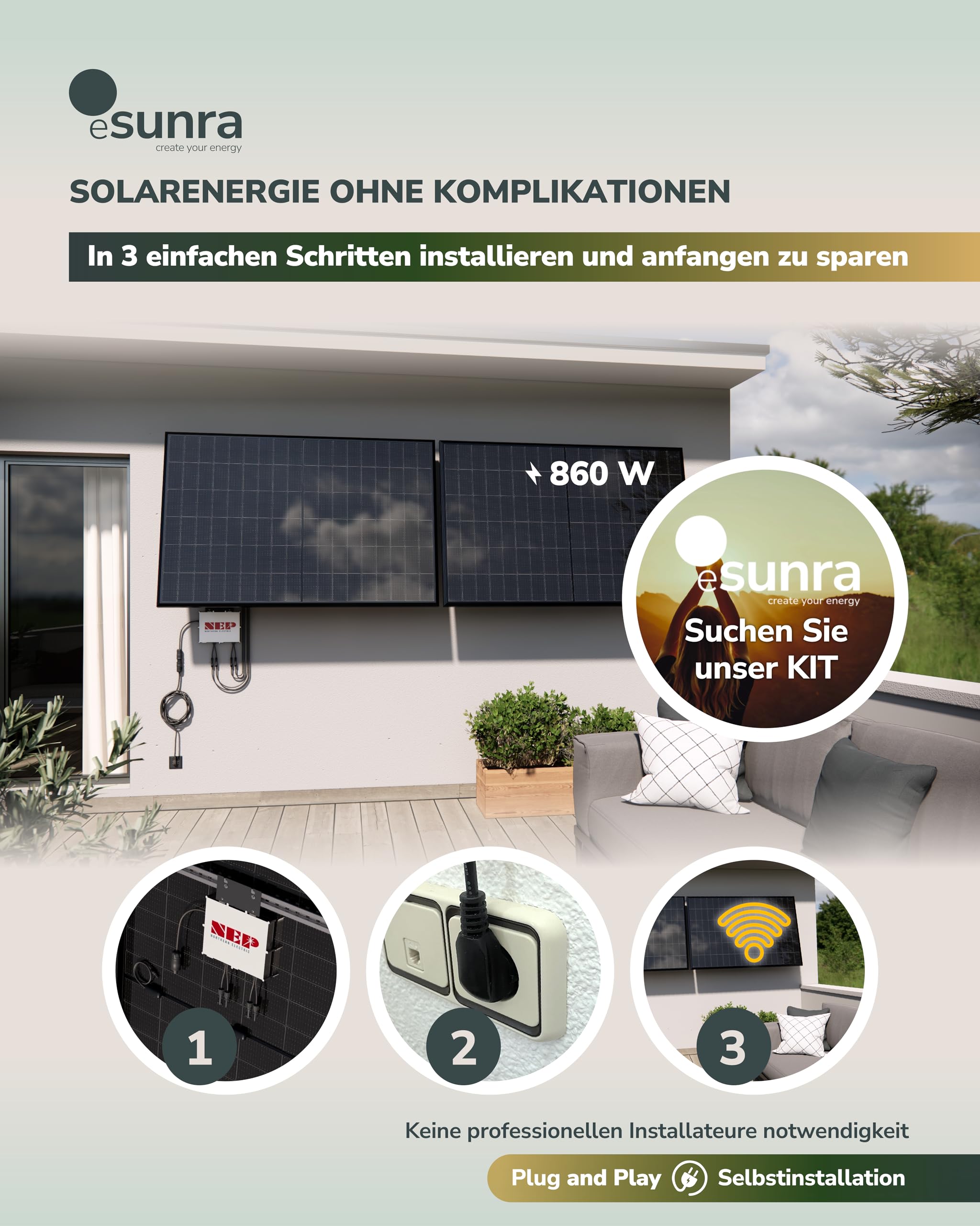 Microinverter NEP BDM800VA - Plug and play - Efficienza MPPT > 99,5% - Cavo di alimentazione da 5 m - App per monitorare la generazione in tempo reale