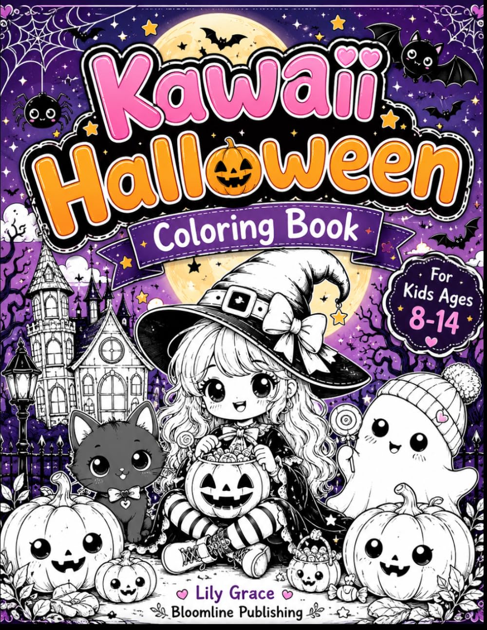 Kawaii Halloween Coloring Book: 50 Cute and Spooky Designs for Relaxation and Creative Fun